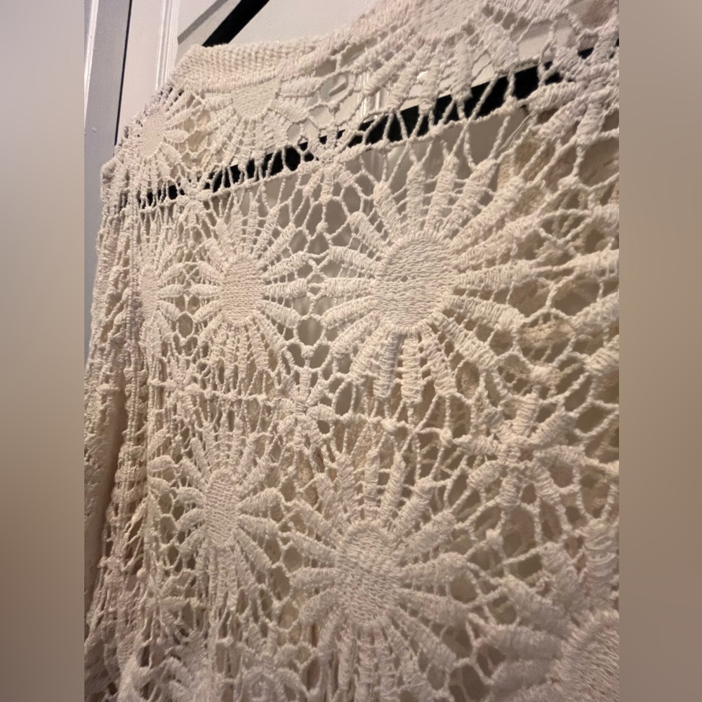 En Creme 100% Cotton Crochet V-Neck Button Front Cardigan - cream Size S/M - Picture 8 of 9